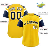 Custom Gold Navy Contrast Raglan Sleeves Authentic Baseball Jersey