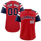 Custom Red Navy Contrast Raglan Sleeves Authentic Baseball Jersey