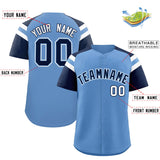 Custom Light Blue Navy Contrast Raglan Sleeves Authentic Baseball Jersey