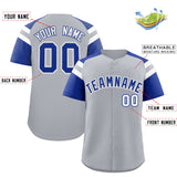 Custom Silver Royal Contrast Raglan Sleeves Authentic Baseball Jersey