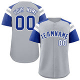 Custom Silver Royal Contrast Raglan Sleeves Authentic Baseball Jersey