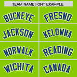 Custom Neon Green Royal Contrast Raglan Sleeves Authentic Baseball Jersey
