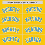 Custom Gold Powder Blue Contrast Raglan Sleeves Authentic Baseball Jersey