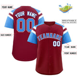 Custom Crimson Powder Blue Contrast Raglan Sleeves Authentic Baseball Jersey