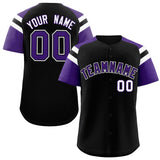 Custom Black Purple Contrast Raglan Sleeves Authentic Baseball Jersey