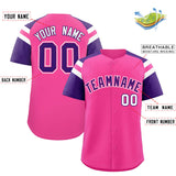 Custom Pink Purple Contrast Raglan Sleeves Authentic Baseball Jersey