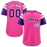 Custom Pink Purple Contrast Raglan Sleeves Authentic Baseball Jersey