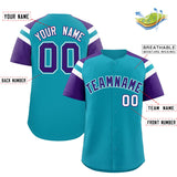 Custom Aqua Purple Contrast Raglan Sleeves Authentic Baseball Jersey