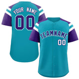 Custom Aqua Purple Contrast Raglan Sleeves Authentic Baseball Jersey