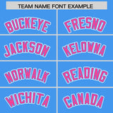 Custom Powder Blue Pink Contrast Raglan Sleeves Authentic Baseball Jersey