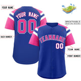 Custom Royal Pink Contrast Raglan Sleeves Authentic Baseball Jersey