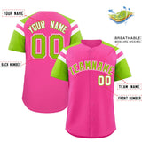 Custom Pink Neon Green Contrast Raglan Sleeves Authentic Baseball Jersey