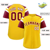 Custom Gold Crimson Contrast Raglan Sleeves Authentic Baseball Jersey