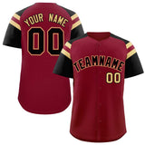 Custom Crimson Black Contrast Raglan Sleeves Authentic Baseball Jersey
