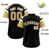 Custom Black Old Gold Contrast Raglan Sleeves Authentic Baseball Jersey
