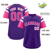 Custom Purple Pink Contrast Raglan Sleeves Authentic Baseball Jersey