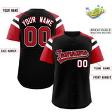 Custom Black Red Contrast Raglan Sleeves Authentic Baseball Jersey