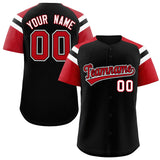 Custom Black Red Contrast Raglan Sleeves Authentic Baseball Jersey