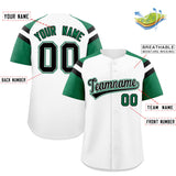 Custom White Kelly Green Contrast Raglan Sleeves Authentic Baseball Jersey