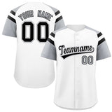Custom White Silver Contrast Raglan Sleeves Authentic Baseball Jersey