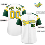 Custom White Green Contrast Raglan Sleeves Authentic Baseball Jersey