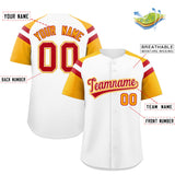 Custom White Yellow Contrast Raglan Sleeves Authentic Baseball Jersey