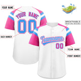 Custom White Pink Contrast Raglan Sleeves Authentic Baseball Jersey