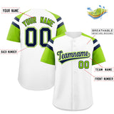 Custom White Neon Green Contrast Raglan Sleeves Authentic Baseball Jersey