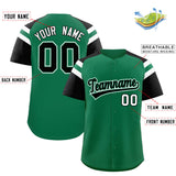 Custom Kelly Green Black Contrast Raglan Sleeves Authentic Baseball Jersey