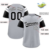 Custom Silver Black Contrast Raglan Sleeves Authentic Baseball Jersey