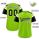 Custom Neon Green Black Contrast Raglan Sleeves Authentic Baseball Jersey