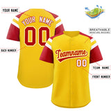 Custom Gold Red Contrast Raglan Sleeves Authentic Baseball Jersey