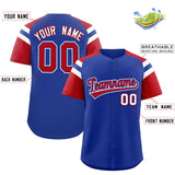 Custom Royal Red Contrast Raglan Sleeves Authentic Baseball Jersey
