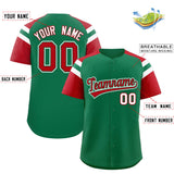 Custom Kelly Green Red Contrast Raglan Sleeves Authentic Baseball Jersey