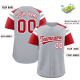 Custom Silver Red Contrast Raglan Sleeves Authentic Baseball Jersey