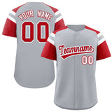 Custom Silver Red Contrast Raglan Sleeves Authentic Baseball Jersey