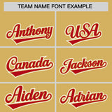 Custom Old Gold Red Contrast Raglan Sleeves Authentic Baseball Jersey