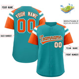 Custom Aqua Orange Contrast Raglan Sleeves Authentic Baseball Jersey