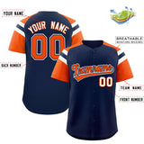 Custom Navy Orange Contrast Raglan Sleeves Authentic Baseball Jersey