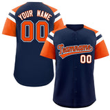 Custom Navy Orange Contrast Raglan Sleeves Authentic Baseball Jersey
