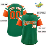 Custom Kelly Green Orange Contrast Raglan Sleeves Authentic Baseball Jersey