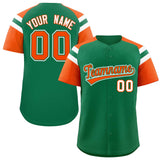 Custom Kelly Green Orange Contrast Raglan Sleeves Authentic Baseball Jersey