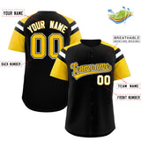 Custom Black Gold Contrast Raglan Sleeves Authentic Baseball Jersey