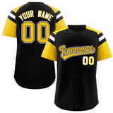 Custom Black Gold Contrast Raglan Sleeves Authentic Baseball Jersey