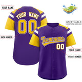 Custom Purple Gold Contrast Raglan Sleeves Authentic Baseball Jersey