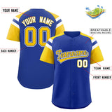 Custom Royal Gold Contrast Raglan Sleeves Authentic Baseball Jersey
