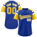 Custom Royal Gold Contrast Raglan Sleeves Authentic Baseball Jersey