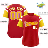 Custom Red Gold Contrast Raglan Sleeves Authentic Baseball Jersey