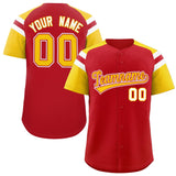 Custom Red Gold Contrast Raglan Sleeves Authentic Baseball Jersey