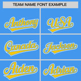 Custom Powder Blue Gold Contrast Raglan Sleeves Authentic Baseball Jersey